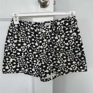 High Rise Black & White Floral Print 100% Cotton Women’s Shorts